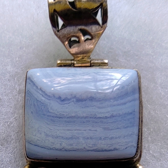 LARGE 925 SILVER MULTI GEM PENDANT, AGATE ABOLENE SHELL, PERIDOT GARNET, HINGED - Picture 5 of 10